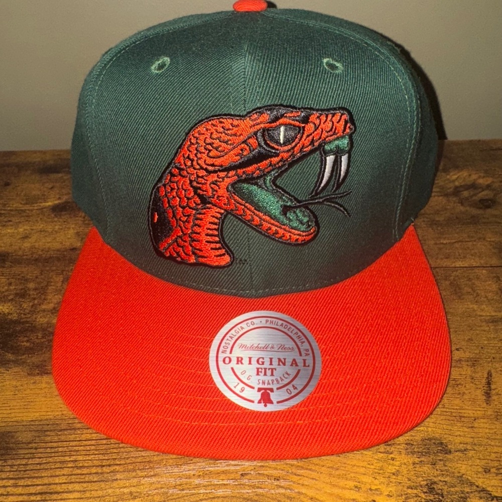 Florida A&M Rattlers Mitchell & Ness NCAA Snapback Hat Cap Green Orange NEW
